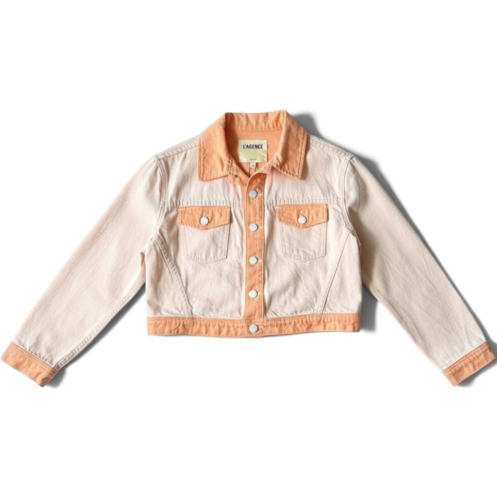 L'AGENCE Koda Colorblock Crop Jacket Womens Size S Soft Orange Denim NWT
